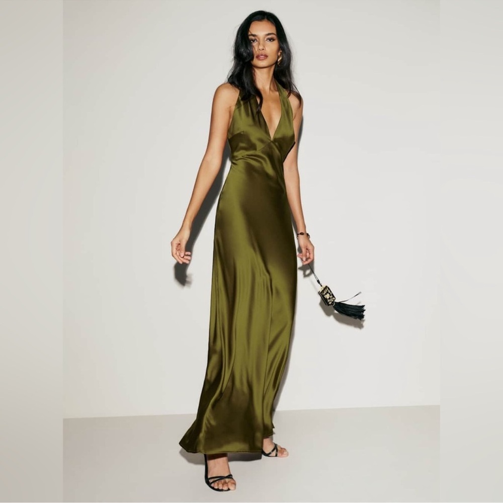 NWT Reformation Daniela Silk Dress - Pear - size 4